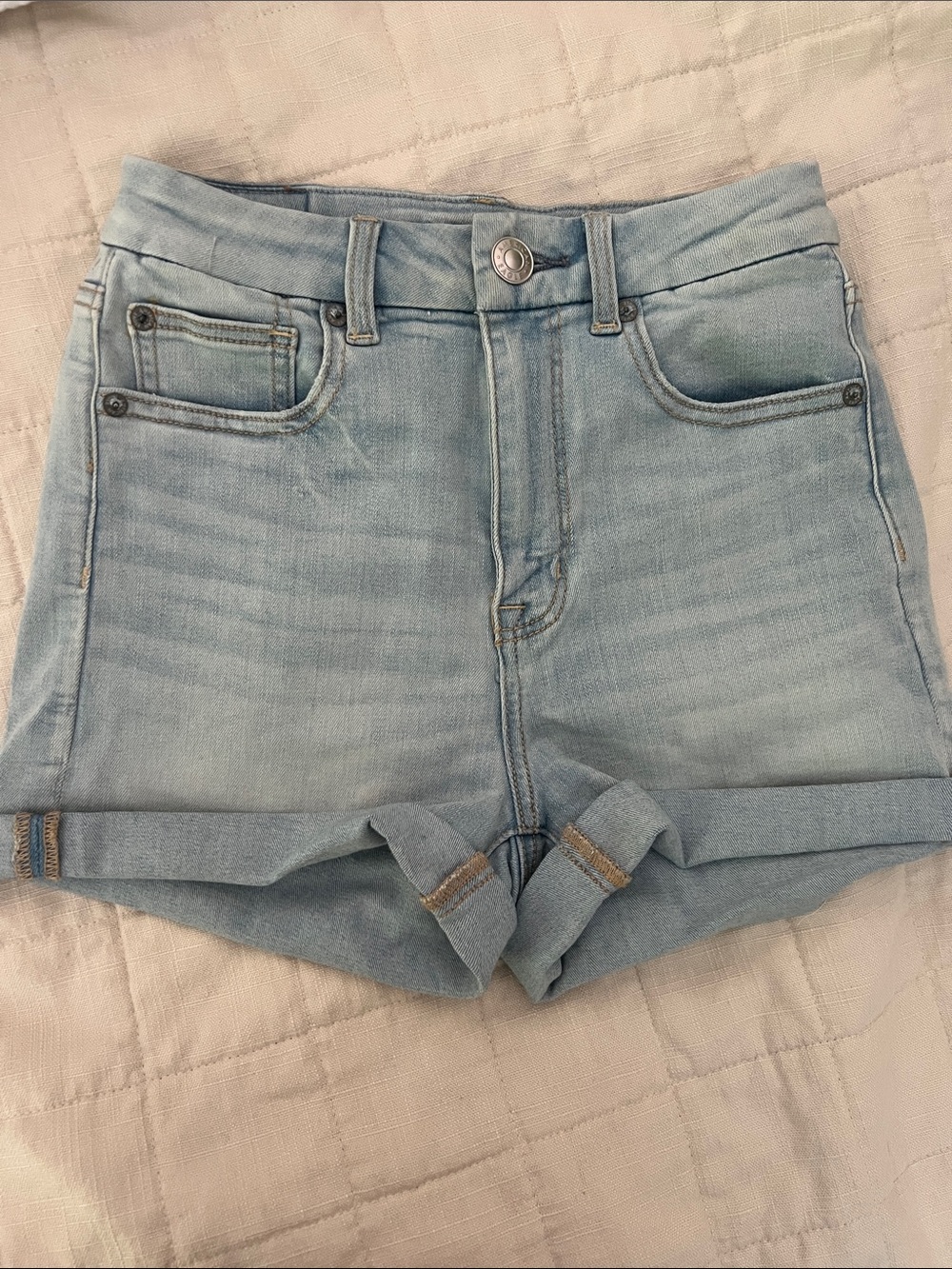 American Eagle Light Wash High-Rise Rolled Hem Denim Shorts